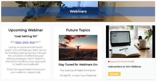 Avidon Health wellness webinar recording page screenshot